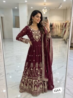 Pure Fox Georgette With Embroidery 5mm Sequences Work With Full-Sleeves With (Ped&Latkan Dori)