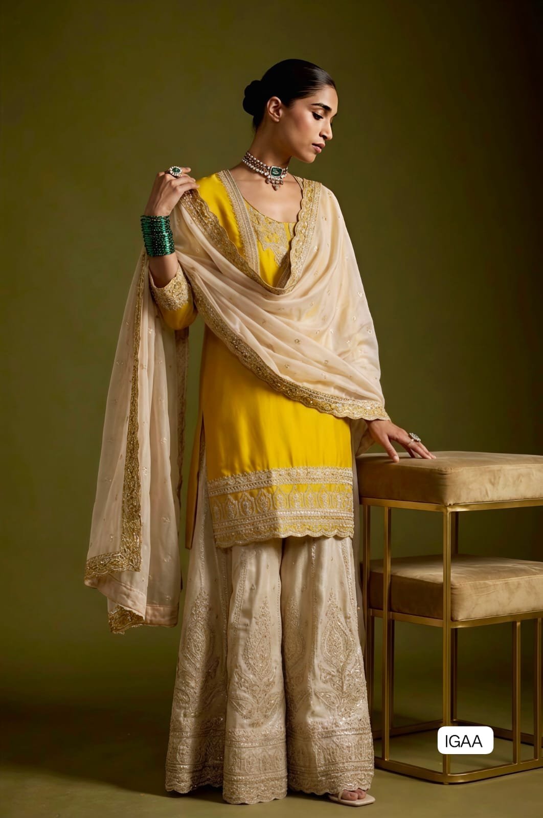 Presenting New Chinnon Silk With Heavy Embroidery Sequence Work Top-Plazo And Dupatta Set With Fully Stitched Ready To Wear Collection