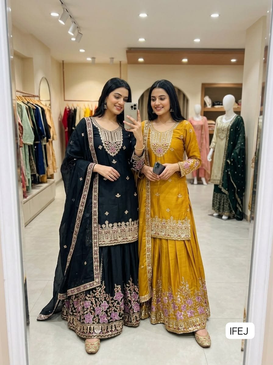 Launching New Design Trending Cinon Silk Top Sarara & Dupatta Reddy To Wear Look - Image 3