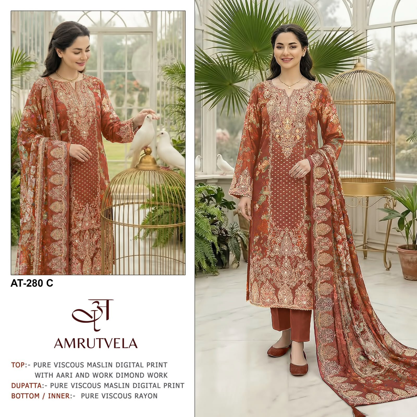 Top Pure viscous Maslin digital print with aari and hand work - Image 5