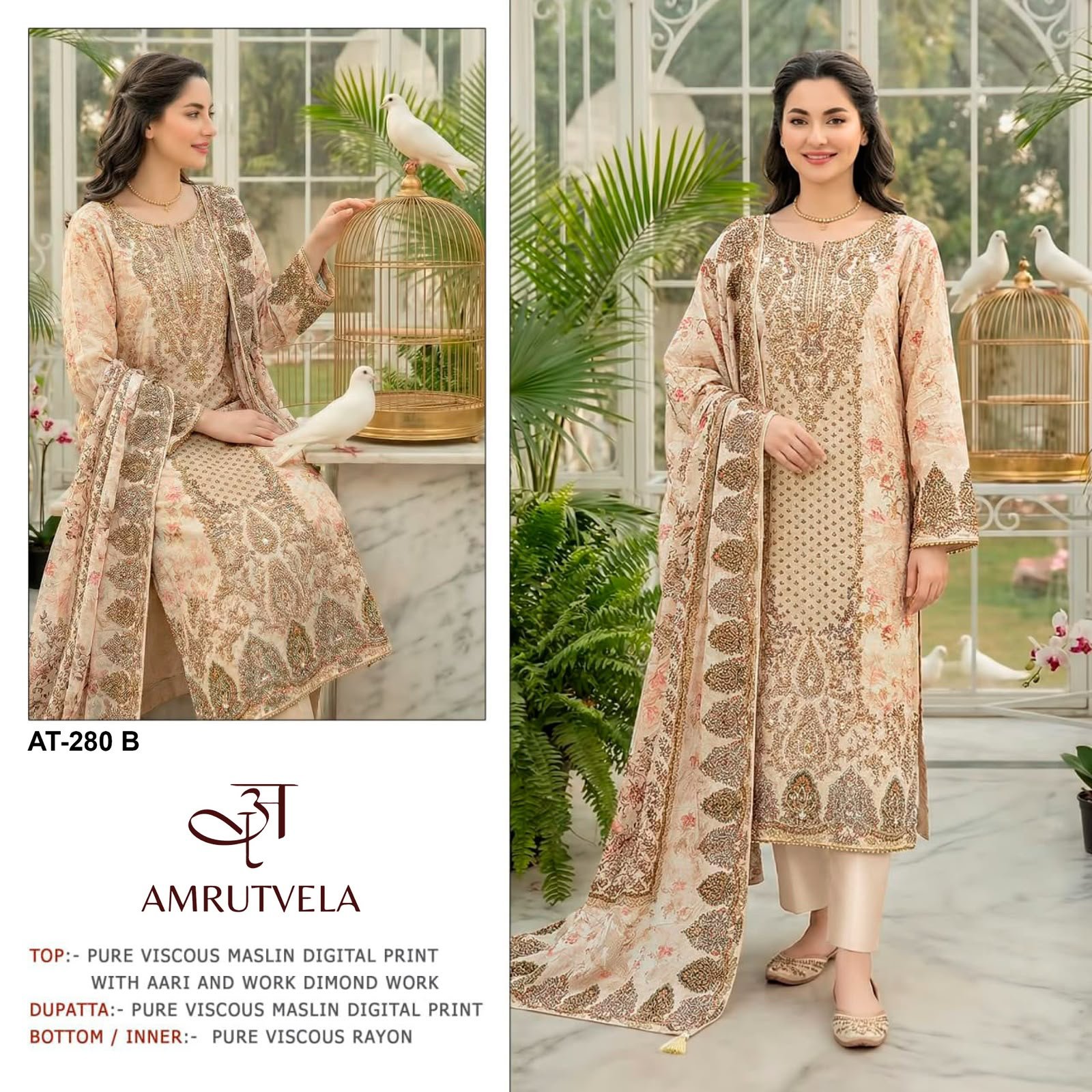 Top Pure viscous Maslin digital print with aari and hand work