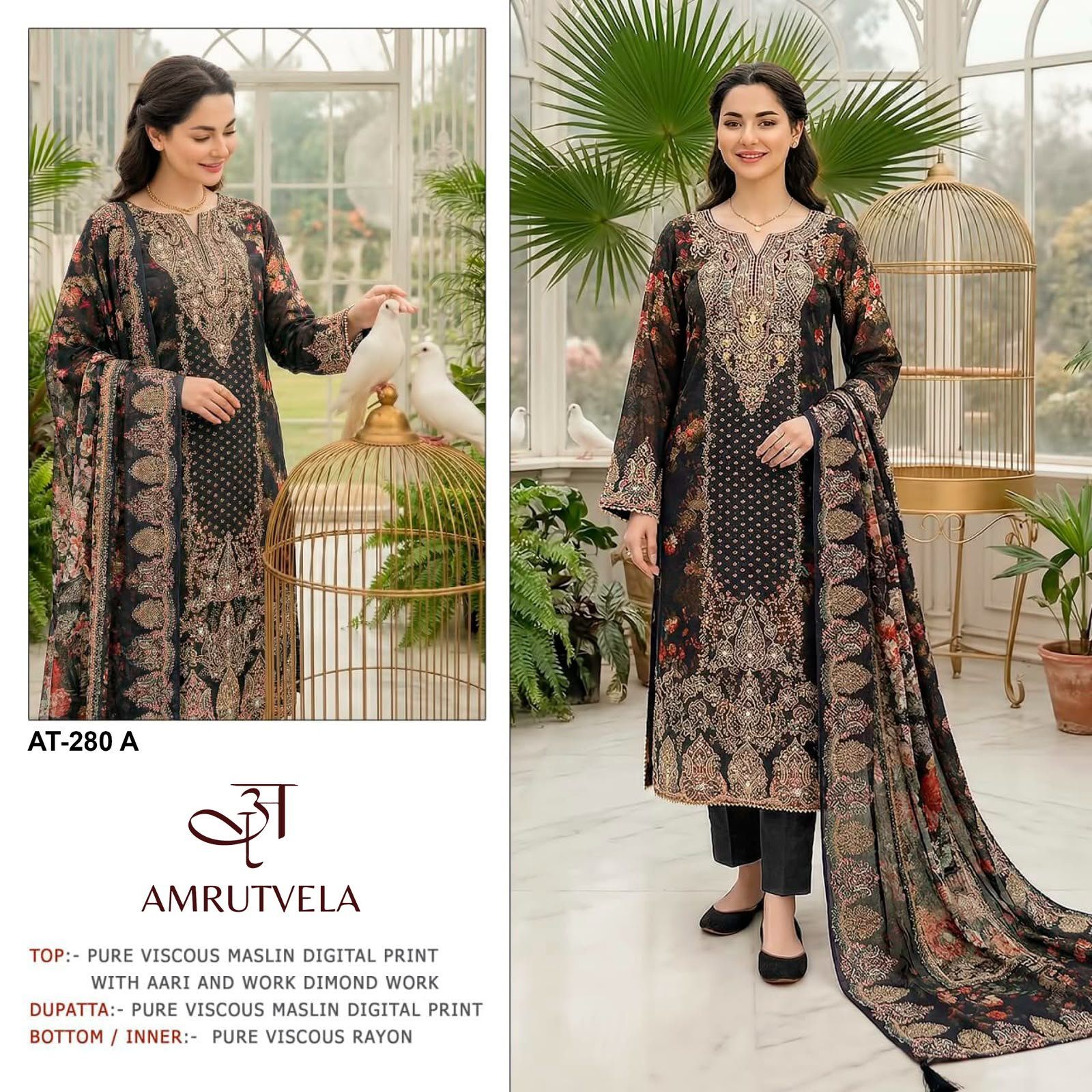 Top Pure viscous Maslin digital print with aari and hand work - Image 3