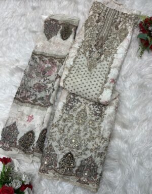 Alternative view of Top Pure viscous Maslin digital print with aari and hand work