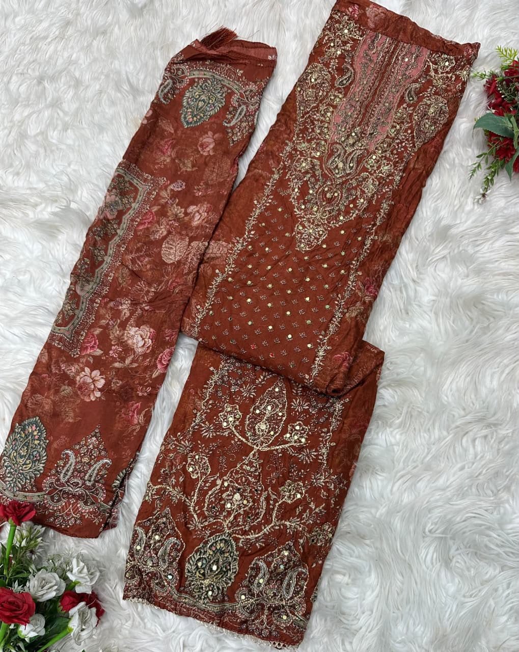 Top Pure viscous Maslin digital print with aari and hand work - Image 6