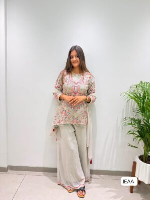 THIS FESTIVAL SEASON , TRY OUR DESIGNER THREE PIECE ARTICLE, TOP AND PLAZZO WITH DUPATTA IN SEQUENCE EMBROIDERY WORK