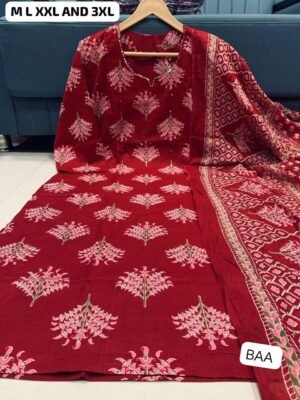 Alternative view of Pure fine Cotton 60-60 fabric Handwork Kurti Paired Cotton Pant with Cotton Dupatta