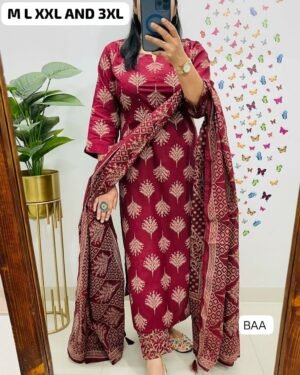 Pure fine Cotton 60-60 fabric Handwork Kurti Paired Cotton Pant with Cotton Dupatta