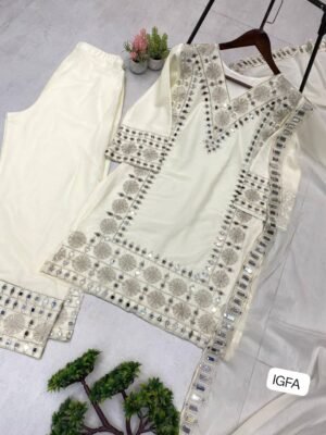 Alternative view of EXCLUSIVE 3 PIECE PLAZZO PAIR WITH   DUPATTA IN EMBROIDERY AND REAL MIRROR WORK