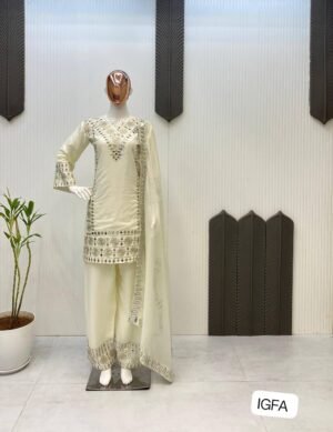 EXCLUSIVE 3 PIECE PLAZZO PAIR WITH   DUPATTA IN EMBROIDERY AND REAL MIRROR WORK