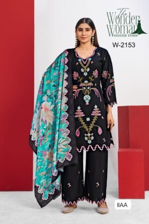 Alternative view of Fully embroidered viscose rayon suit paired with a vibrant digital print dupatta — perfect for a graceful, standout look.