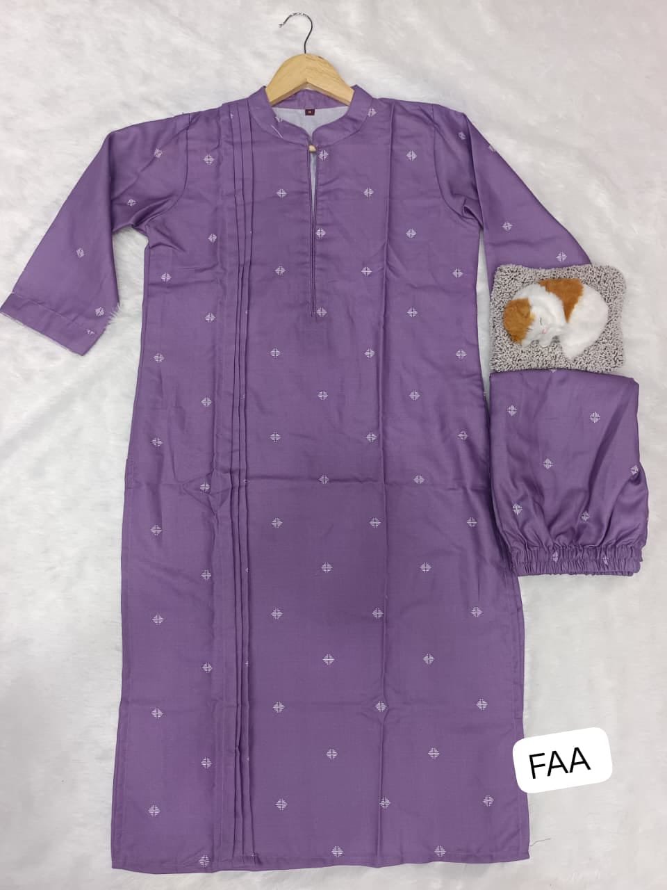 Turn heads with this soothing lavender cotton kurti with matching pant set, crafted for comfort and style. - Image 2