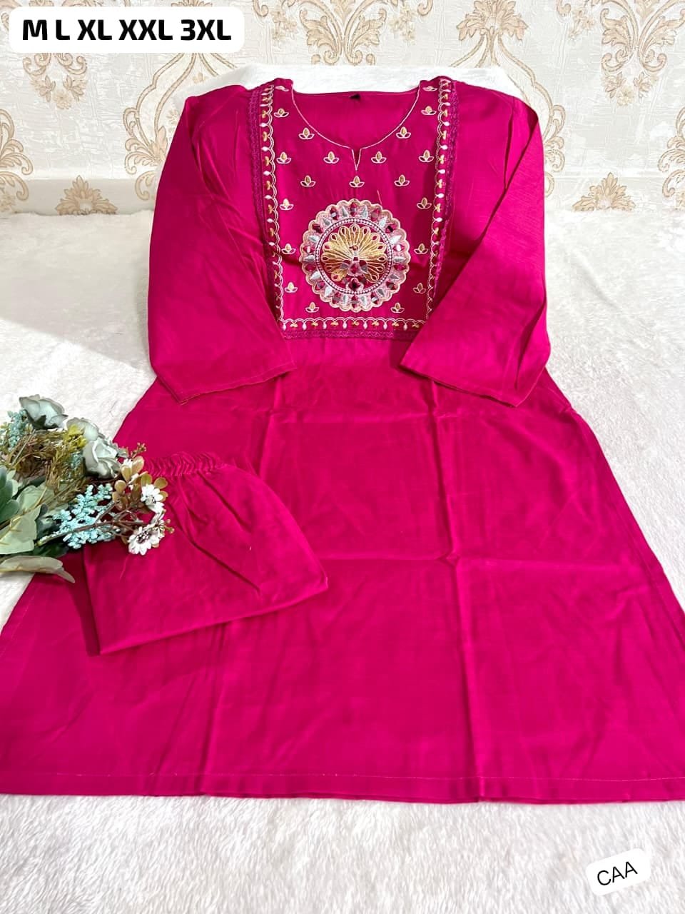 Featuring Beautiful Suit Sets in Soft Tesla Slub Top With Pant, it is beautifully decorated with Multi thread work & Original Mirror desgins - Image 7