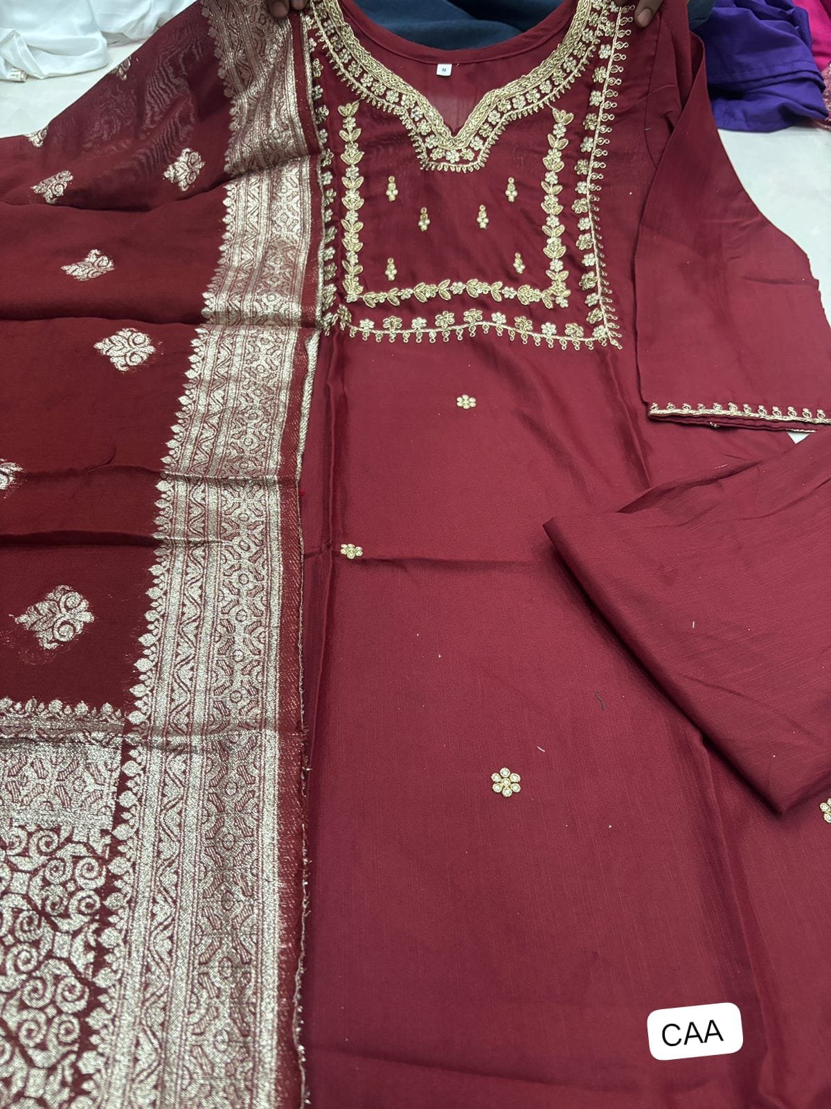PRESERNTING NEW STYLISH DESIGNER HEAVY ROSE GOLD EMBROIDERY WORK WITH PENT - Image 3