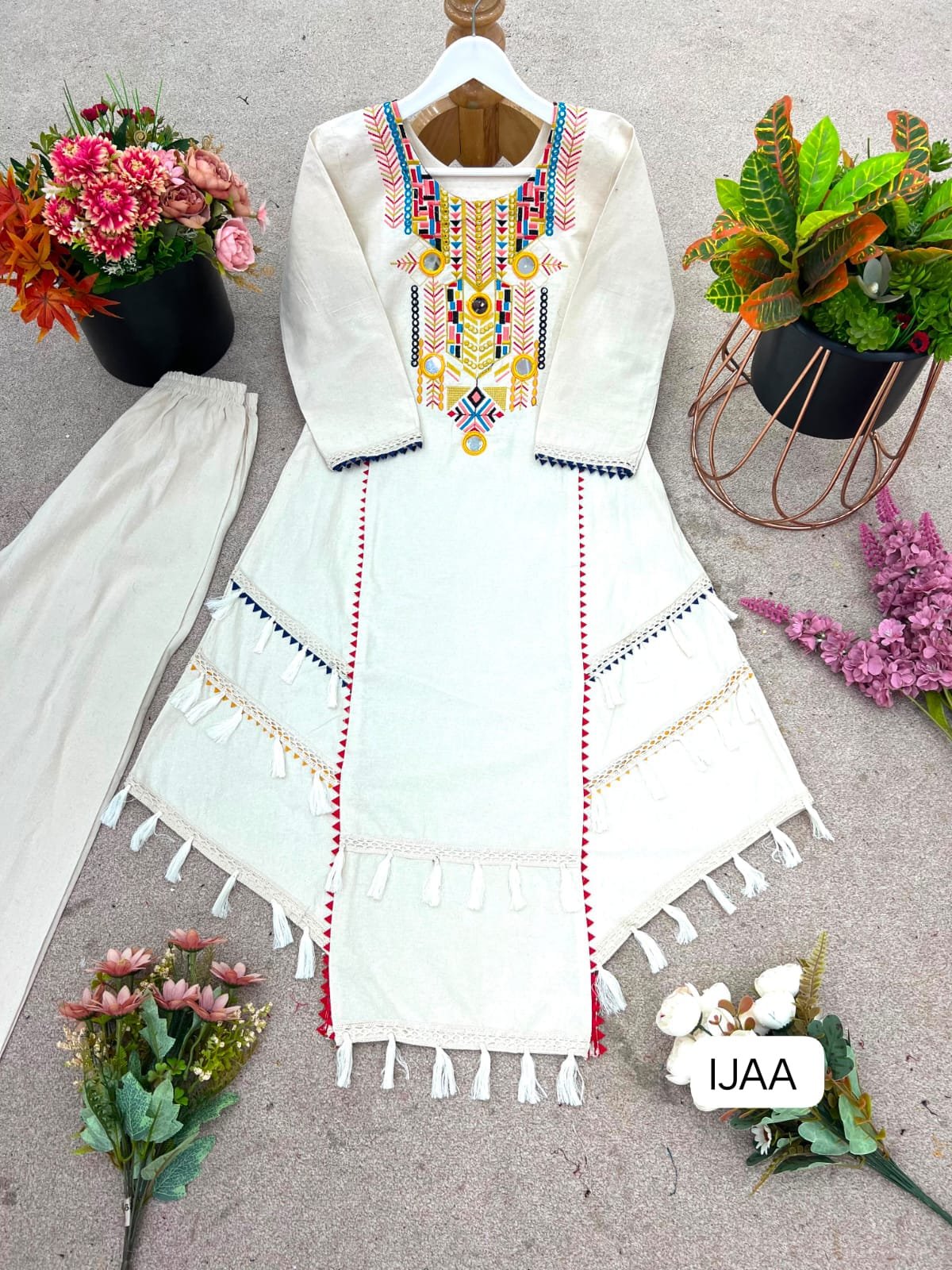 Pure Khadi Cottan With Embroidery Sequence Work With Real Mirror Work - Image 2