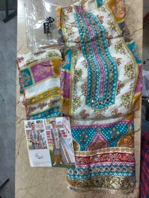 Alternative view of Top pure maslin digital print with aari handwork 