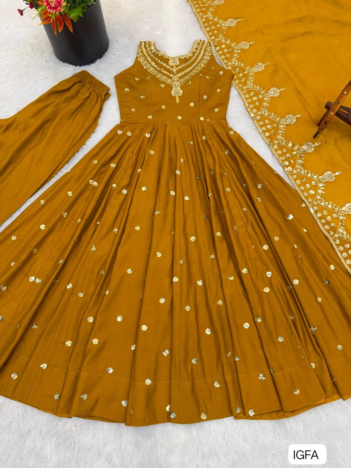 Gown, Bottom & Dupatta Fully Stitched & Ready To Wear - Image 2