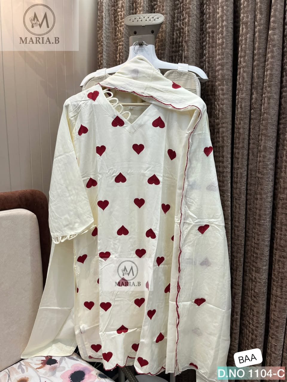 FULL STITCHED RAYON TOP WITH BEAUTIFUL HEART EMBROIDERY WORK WITH PATTERN IN NECK AND SLEEVES