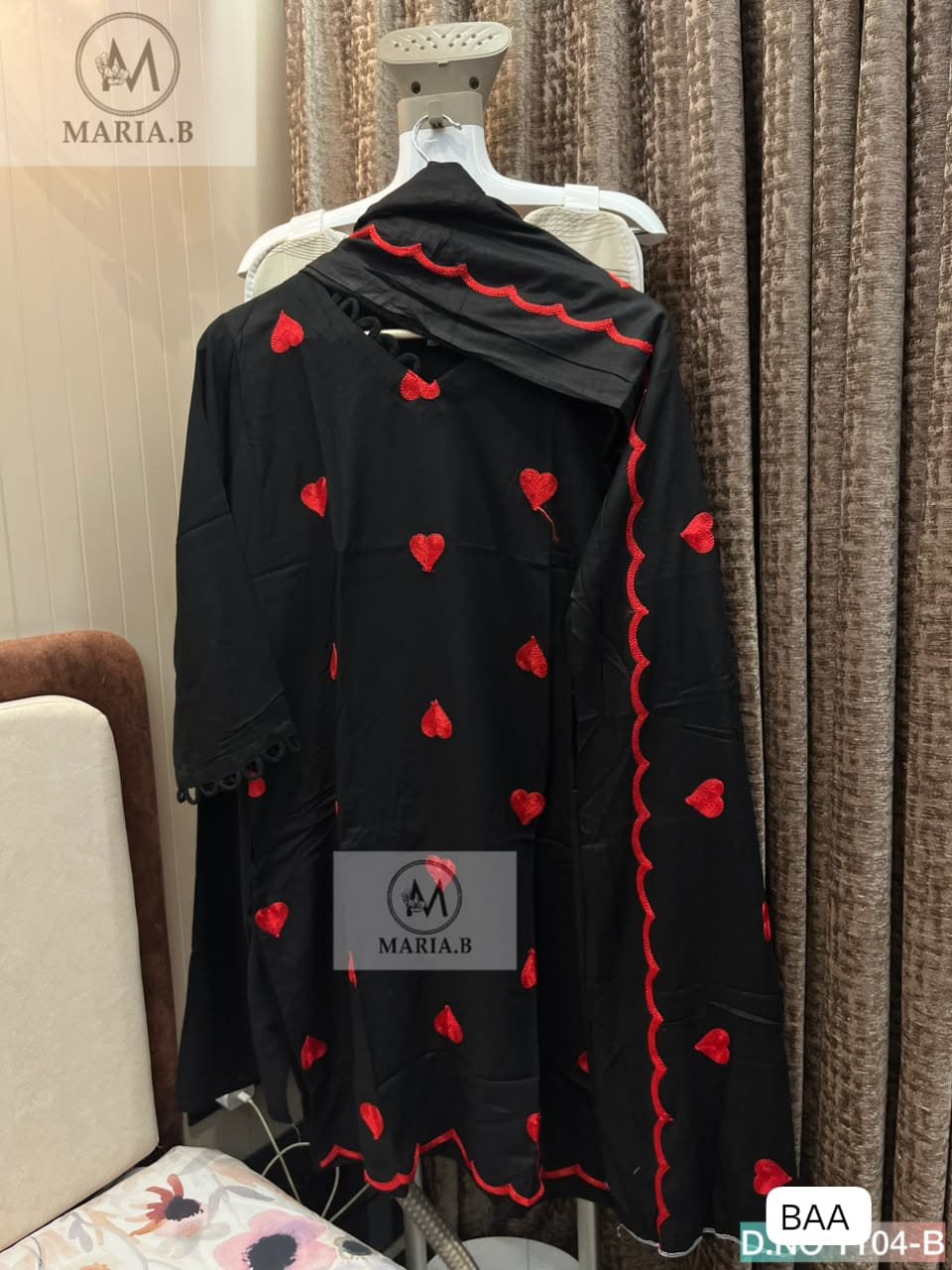 FULL STITCHED RAYON TOP WITH BEAUTIFUL HEART EMBROIDERY WORK WITH PATTERN IN NECK AND SLEEVES - Image 3