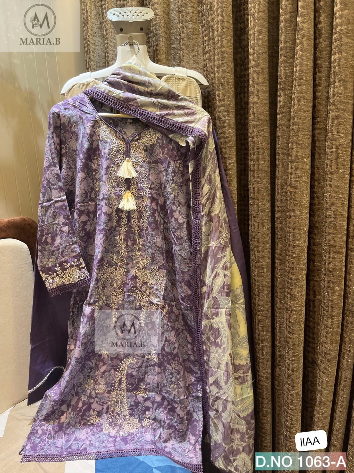 FULL STITCHED COTTON TOP WITH SELF EMBROIDERY ON NECK & DAMAN (FRONT STITCHED INNER) WITH FANCY TUSSELS, STYLING IN NECK, SLEEVES & DAMAN - Image 2