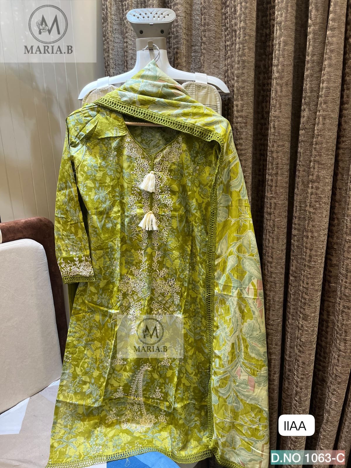 FULL STITCHED COTTON TOP WITH SELF EMBROIDERY ON NECK & DAMAN (FRONT STITCHED INNER) WITH FANCY TUSSELS, STYLING IN NECK, SLEEVES & DAMAN - Image 3