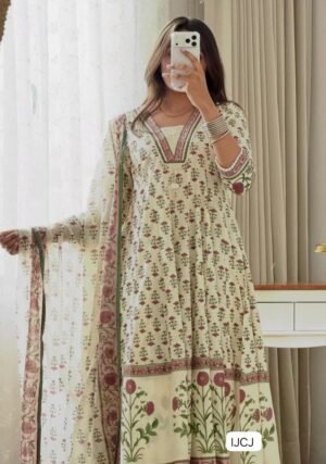 Anarkali Kurti With beautiful Floral print , embroidery and. Sequence hand work & flair