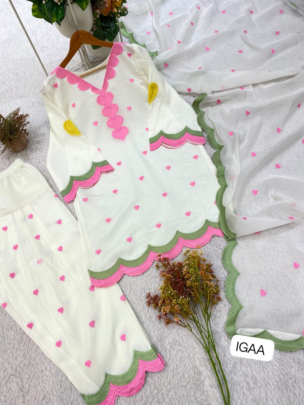 THIS SEASON, TRY OUR DESIGNER EMBROIDERED WORKED TOP, SALWAAR WITH DUPATTA - Image 2