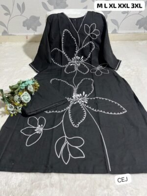 Featuring Beautiful Suit Sets in Soft Tesla Slub Top With Pant, it is beautifully decorated with Thread work desgins