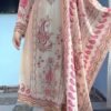This outfit is a beautiful example of a-style suit in a soft cream or off-white base, featuring vibrant traditional motifs. Here is a detailed description you can use for a product listing or social media post: