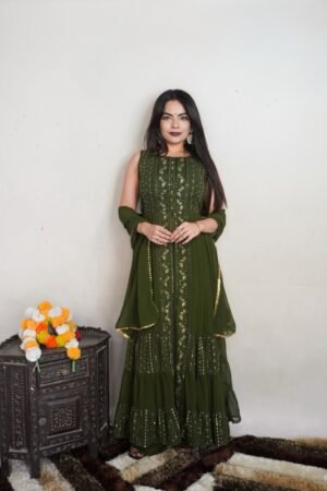 Alternative view of Anarkali Dress premium Designer Emerald Elegance PLAZZO, DUPATTA PAIR
