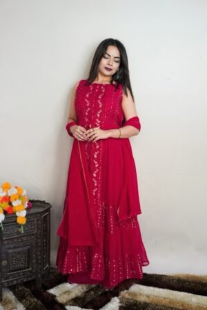 Anarkali Dress premium Designer Emerald Elegance PLAZZO, DUPATTA PAIR