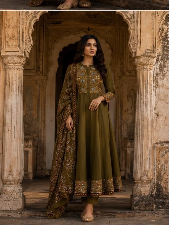 Premium Cotton Fabric Beautiful Full-Flair Anarkali Design With Elegant Ethnic Print