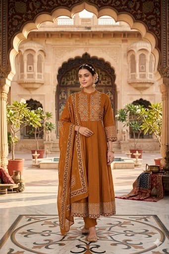 Premium Cotton Fabric Beautiful Full-Flair Anarkali Design With Elegant Ethnic Print - Image 2