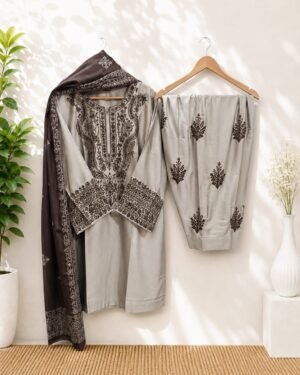 BEAUTIFULLY OUTCRAFTED PIECE WITH  EMBROIDERED TOP & EMBROIDERED BOTTOM AND DIGITAL DUPATTA 
