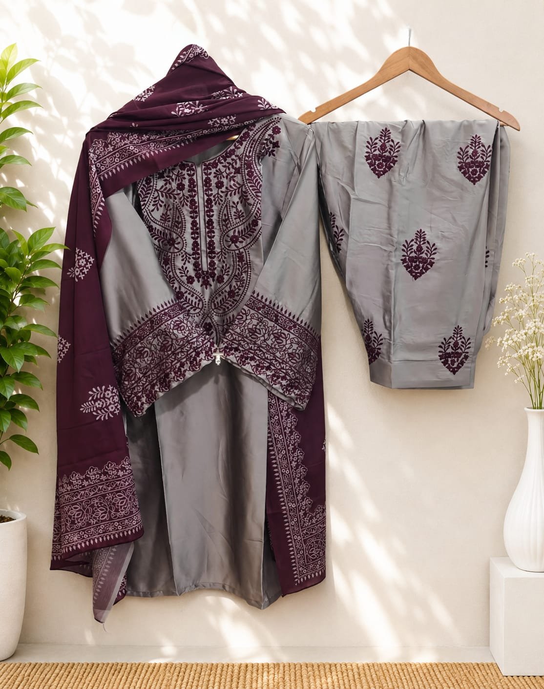 BEAUTIFULLY OUTCRAFTED PIECE WITH EMBROIDERED TOP & EMBROIDERED BOTTOM AND DIGITAL DUPATTA - Image 5