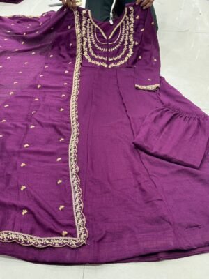 Alternative view of GOWN HEAVY VICHITRA SILK WID HEAVY CODING SEQUENCE WORK 