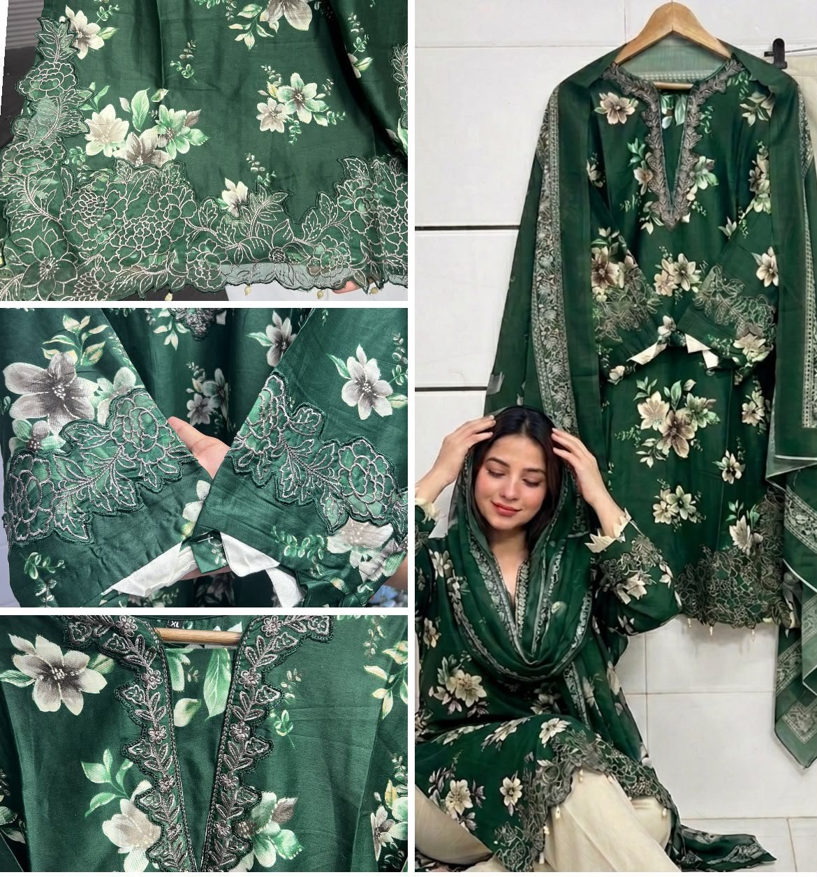 ELEGANT EMBROIDERY NECK DAMAN AND SLEEVES AND LATKAN