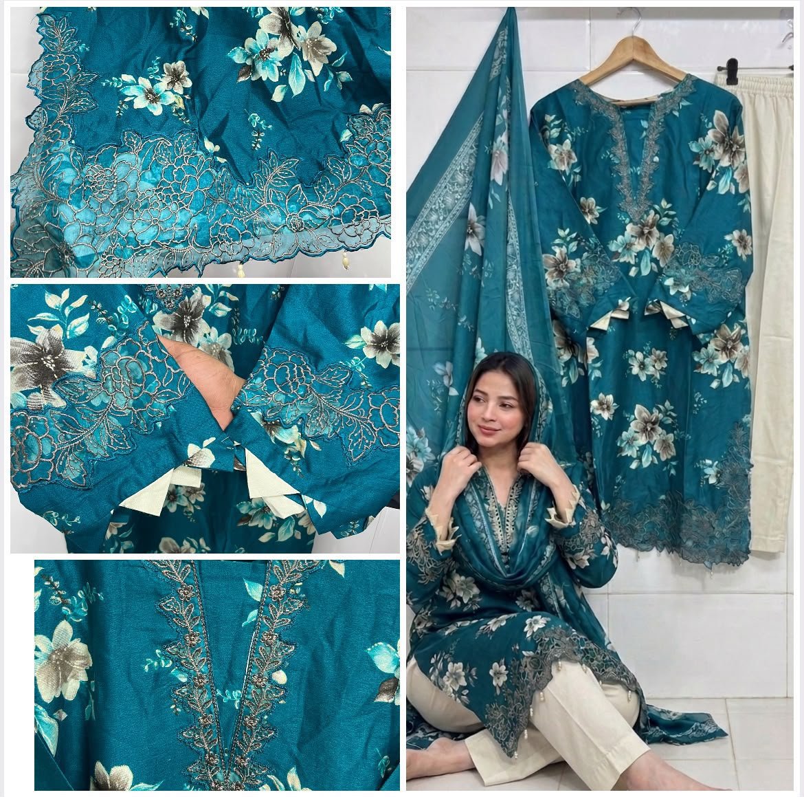 ELEGANT EMBROIDERY NECK DAMAN AND SLEEVES AND LATKAN - Image 4