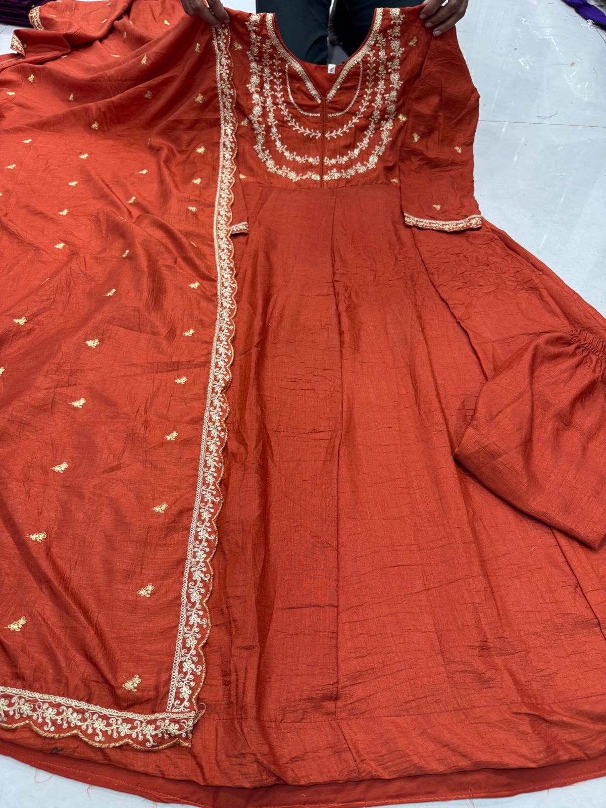 GOWN HEAVY VICHITRA SILK WID HEAVY CODING SEQUENCE WORK - Image 4