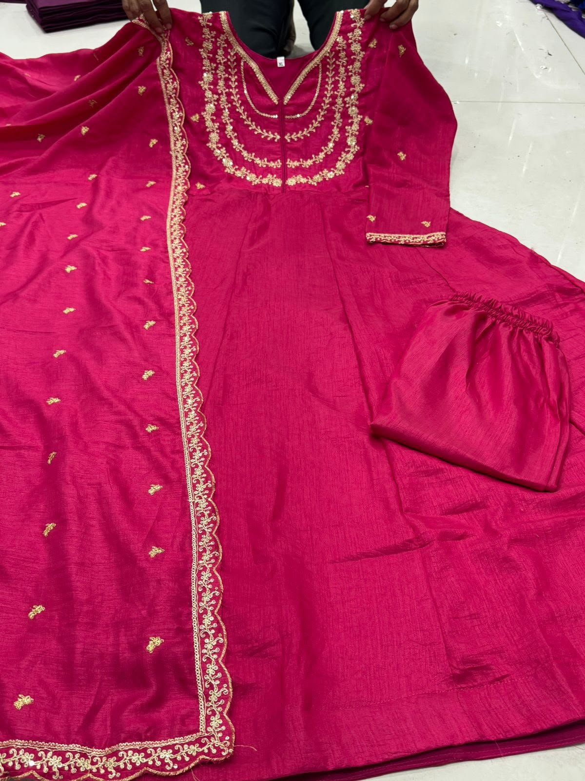 GOWN HEAVY VICHITRA SILK WID HEAVY CODING SEQUENCE WORK - Image 10