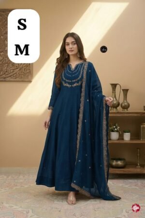 GOWN HEAVY VICHITRA SILK WID HEAVY CODING SEQUENCE WORK 