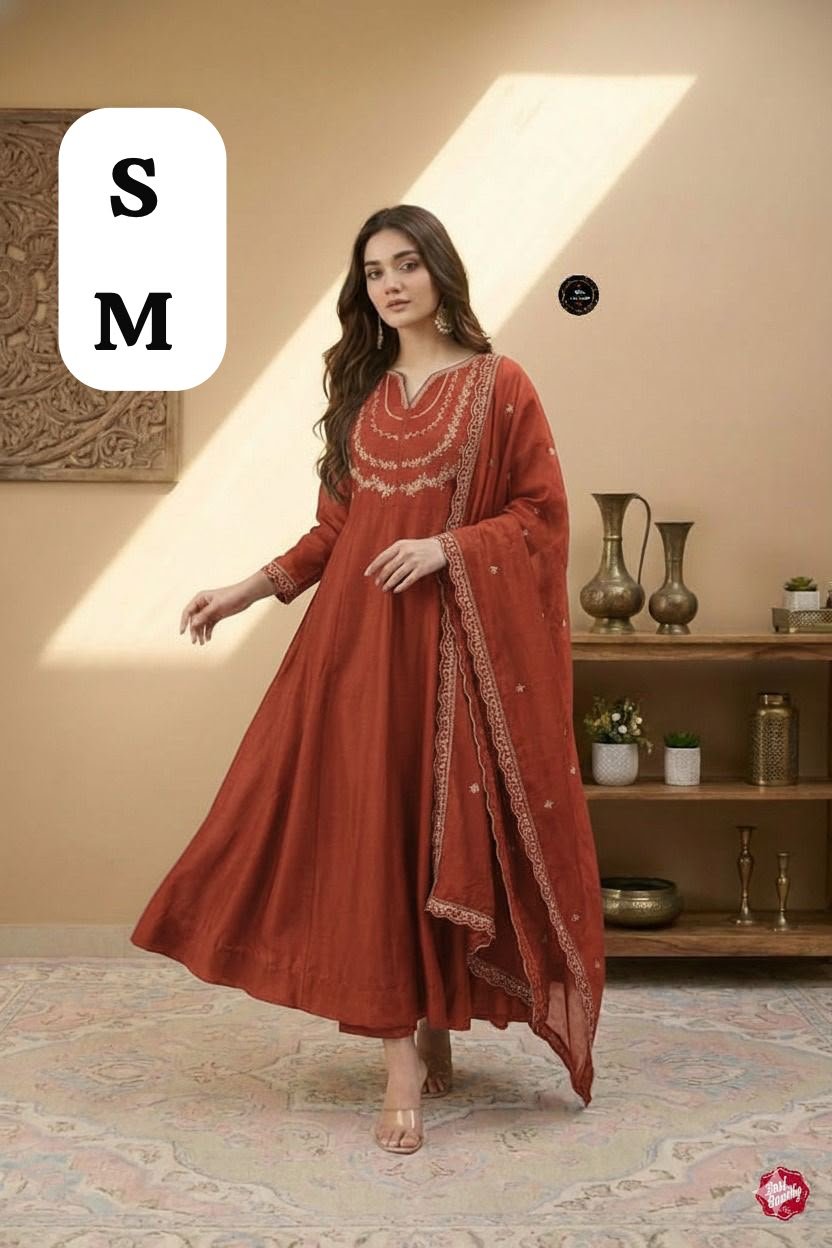 GOWN HEAVY VICHITRA SILK WID HEAVY CODING SEQUENCE WORK - Image 3