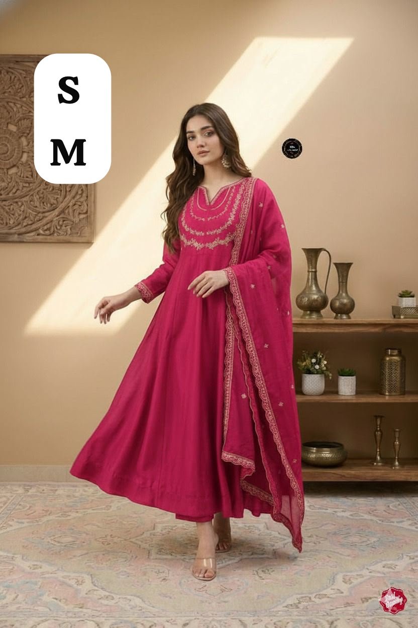 GOWN HEAVY VICHITRA SILK WID HEAVY CODING SEQUENCE WORK - Image 9