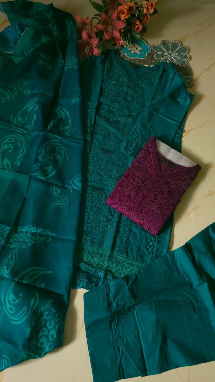 PURE COTTON WITH HEAVY EMBROIDERY COTTON FARSHI SHALWAR - Image 3