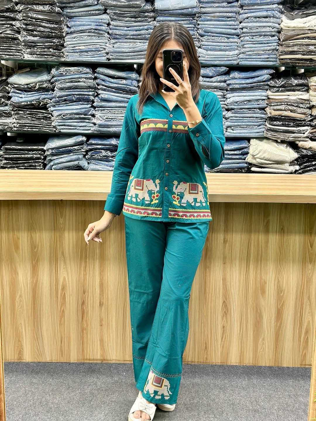 New designer Pure Reyon co-ord set Embroidery Work with Kolar pattern
