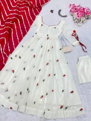 Alternative view of anarkali embroidery work butta  georgette Anarkali suit with huge flair, anarkali length