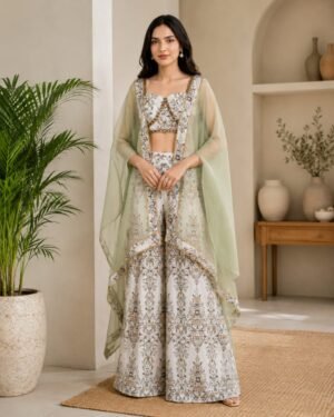 Alternative view of Premium French Crepe with Exclusive Digital Print & Handwork Detailing