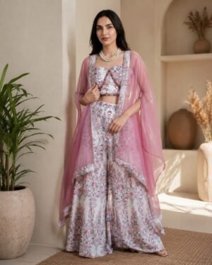 Premium French Crepe with Exclusive Digital Print & Handwork Detailing
