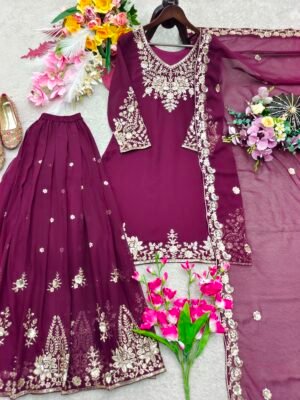 Launching New Design Trending Georgette Top & Sarara & Dupatta Reddy To Wear Look Design