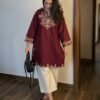 KURTI HEAVY RAYON COTTON FABRIC WID CHICKEN KARI STYLE EMBROIDERY WORK 