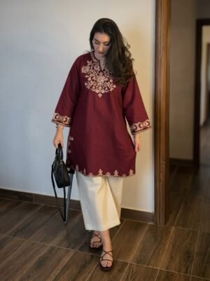 KURTI HEAVY RAYON COTTON FABRIC WID CHICKEN KARI STYLE EMBROIDERY WORK 
